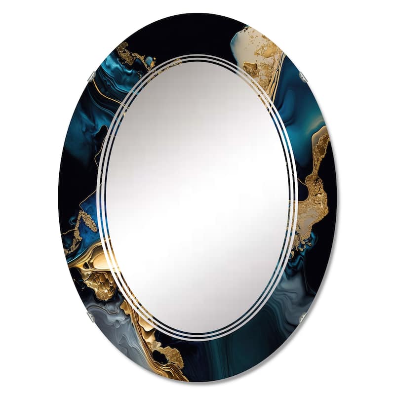 Designart 'Abstract Geode Marble Blue IV' Printed Abstract Marble Wall Mirror