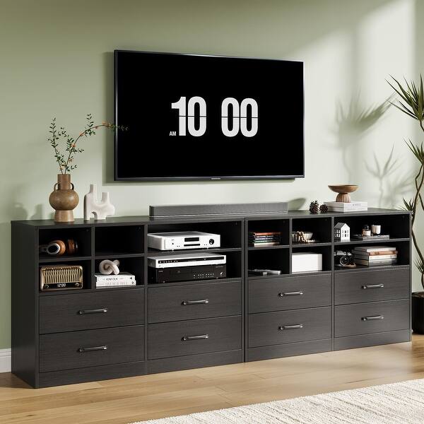 47" Wide Long Dressers Organizer for Bedroom,4 Drawers Dresser with 6 Open Cubbies - Bed Bath & Beyond - 42749673 47" Wide Long Dressers Organizer for Bedroom,4 Drawers Dresser with 6 Open Cubbies - Bed Bath & Beyond - 42749673