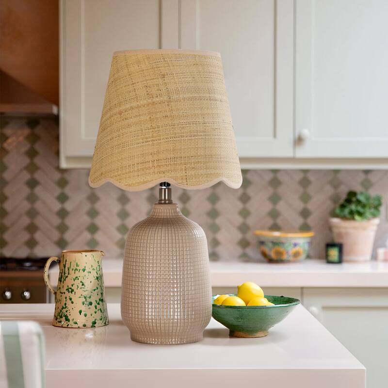 Rustic Ceramic Accent Table Lamp with Raffia Shade