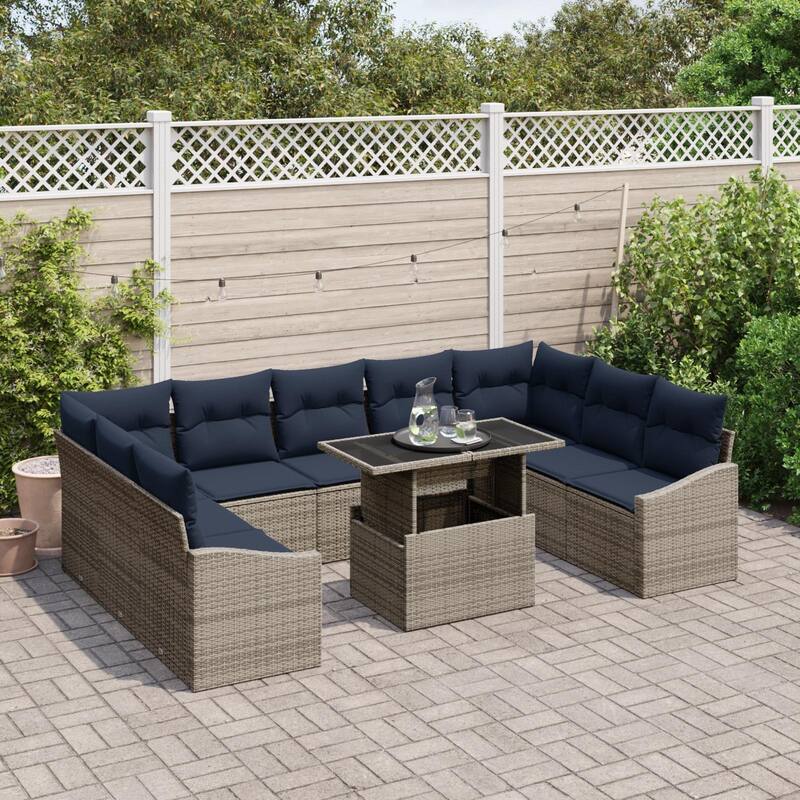 vidaXL 10 Piece Garden Sofa Set with Cushions - 113.8×70.3×27.2