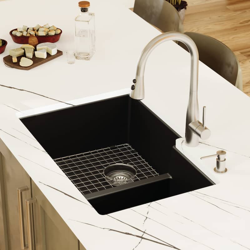 Karran 32" Undermount Large/Small Bowl Quartz Kitchen Sink Kit - 32" x 21.25" x 9"