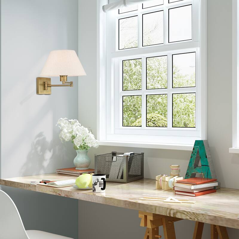 Livex Lighting 1-Light Oatmeal Shade Swing Arm Wall Lamp, 40038