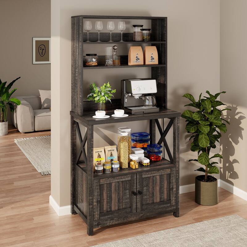 Baker's Rack Coffee Bar Microwave Stand Rustic With Power