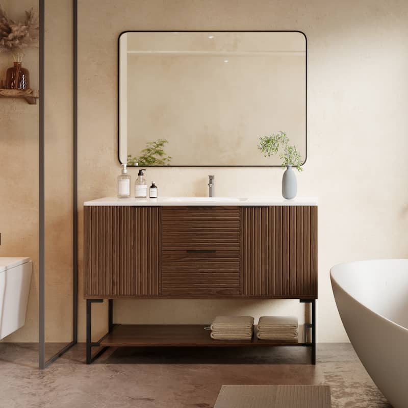 47.24'' Single Bathroom Vanity with Stone Top, Solid Wood, Fully Assembled