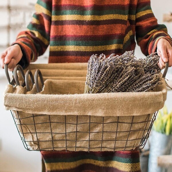 RusticReach Wire Basket With Linen Liner Rectangular