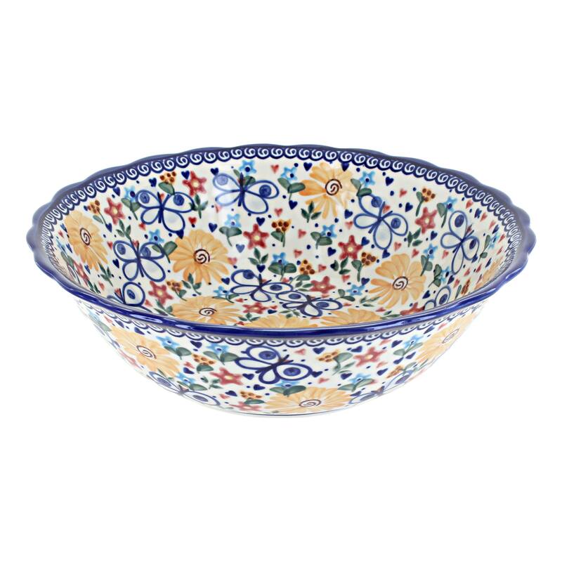 Blue Rose Polish Pottery 204 Vena Large Serving Bowl - Butterfly
