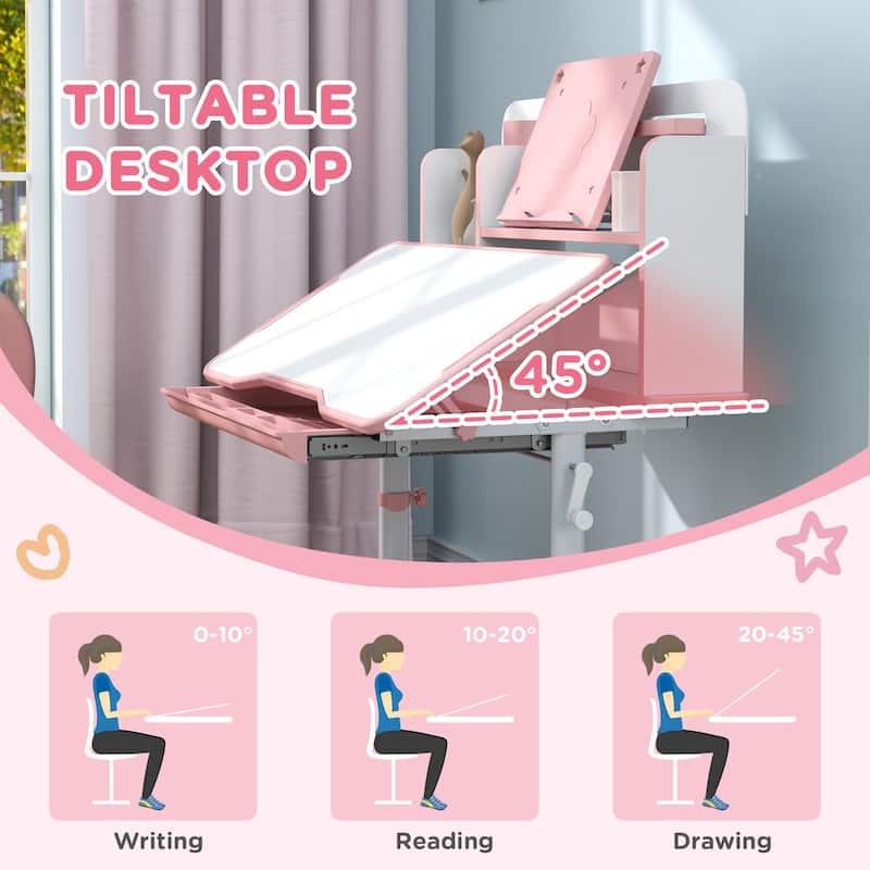 Modern Kids Ergonomic Desk and Chair Set with Tilting Desktop and Storage Features for Study Room and Bedroom