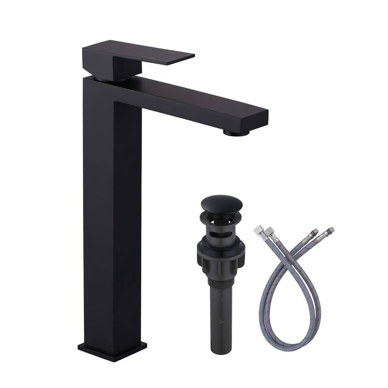 WOWOW Single Handle Single Hole High Arc Bathroom Vessel Faucet - Matte Black
