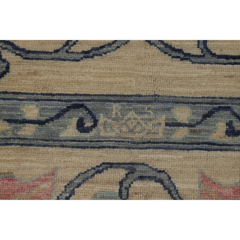 Hand Knotted Oriental 100% Wool Carpet Transitional All-Over Beige & Ivories Oushak Area Rug - 11' 9'' X 8' 10''