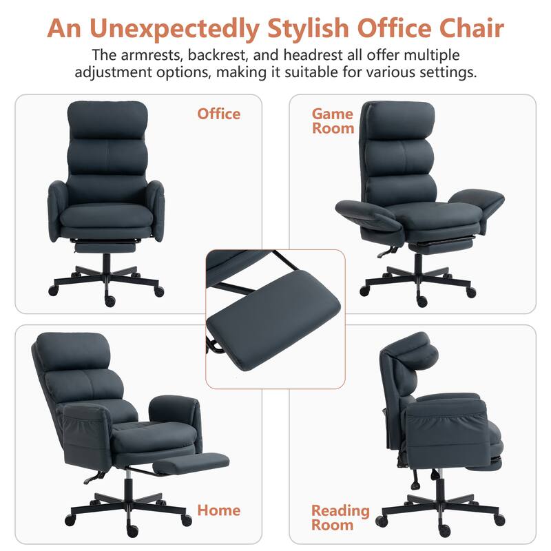 Cross-legged Office Chair with Flip-up Arms and Headrest, High-Back Ergonomic Executive Chair with Footrest and Side Pockets