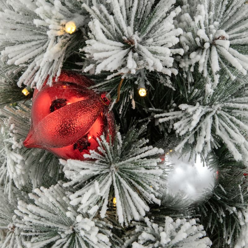 3' Potted Snowy Bristle Pine Artificial Christmas Tree, Warm White LED - 3 Foot
