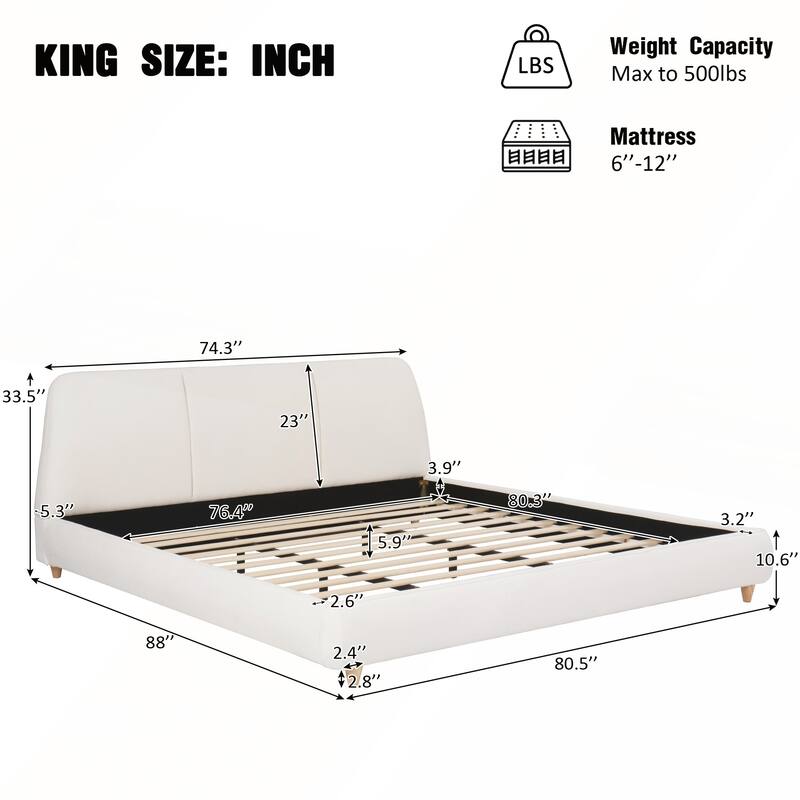 King Size Modern Upholstered Bed Frame with Linen Fabric