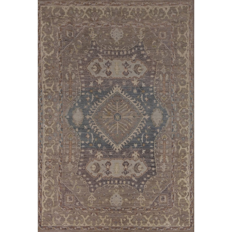 Vegetable Dye Oushak Turkish Area Rug Grey Hand-Knotted Wool Carpet - 6'1"x 9'0"