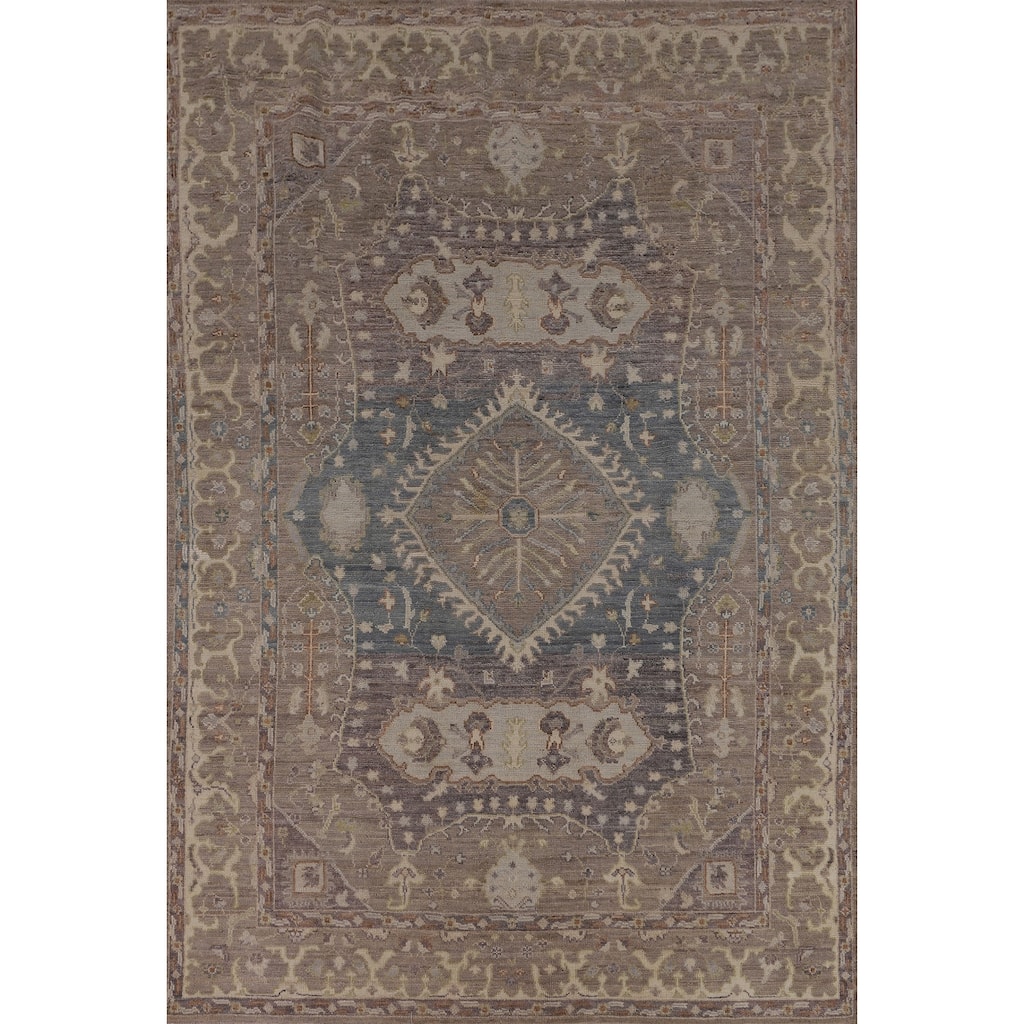Vegetable Dye Oushak Turkish Area Rug Grey Hand-Knotted Wool Carpet - 6'1"x 9'0"
