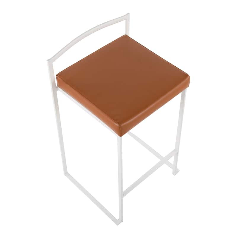Lumisource Counter Stool in White with Grey Faux Leather - Set of 2 - 16"Lx17.5"Wx31"H
