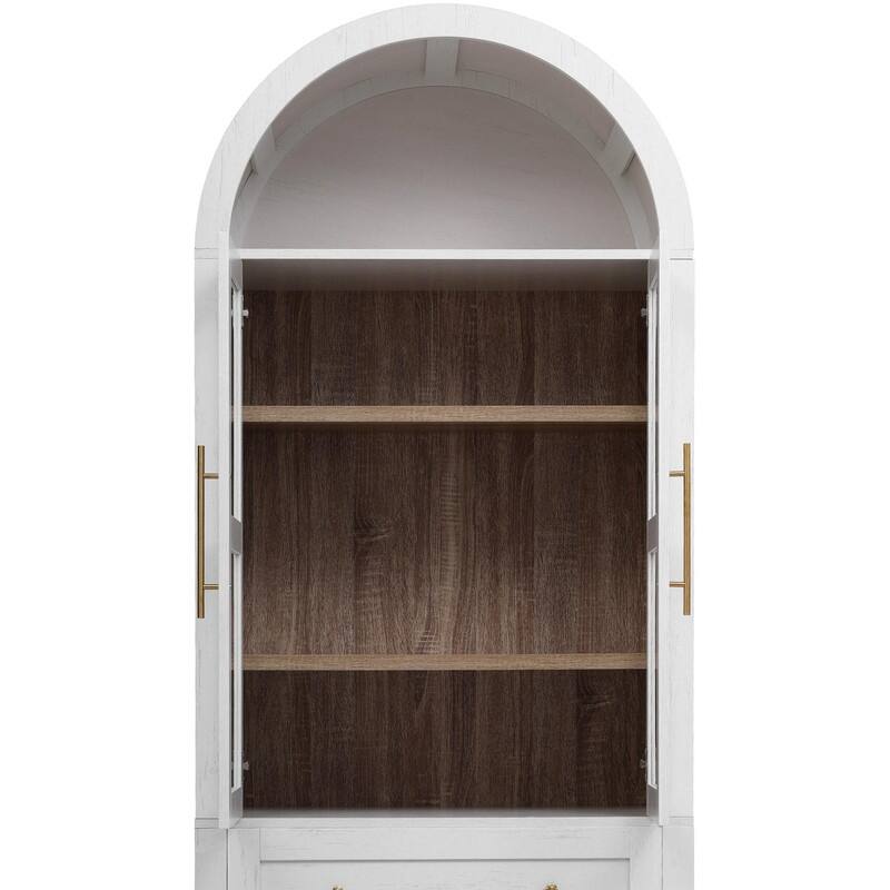 Farmhouse 71" Tall Arched Kitchen Pantry Cabinet with 2 Large Drawers, Modern Kitchen Storage Cabinets with Adjustable Shelves