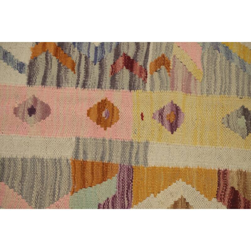Hand Woven Oriental 100% Wool Carpet Southwestern Tribal Multi-Colored Kilim Runner Rug - 11' 10'' X 2' 7''