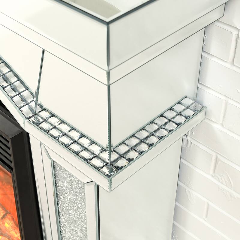 Elegant 46" Mirrored Electric Fireplace Cabinet with Acrylic Crystals, TV Stand, 3D LED Flame, Remote Control