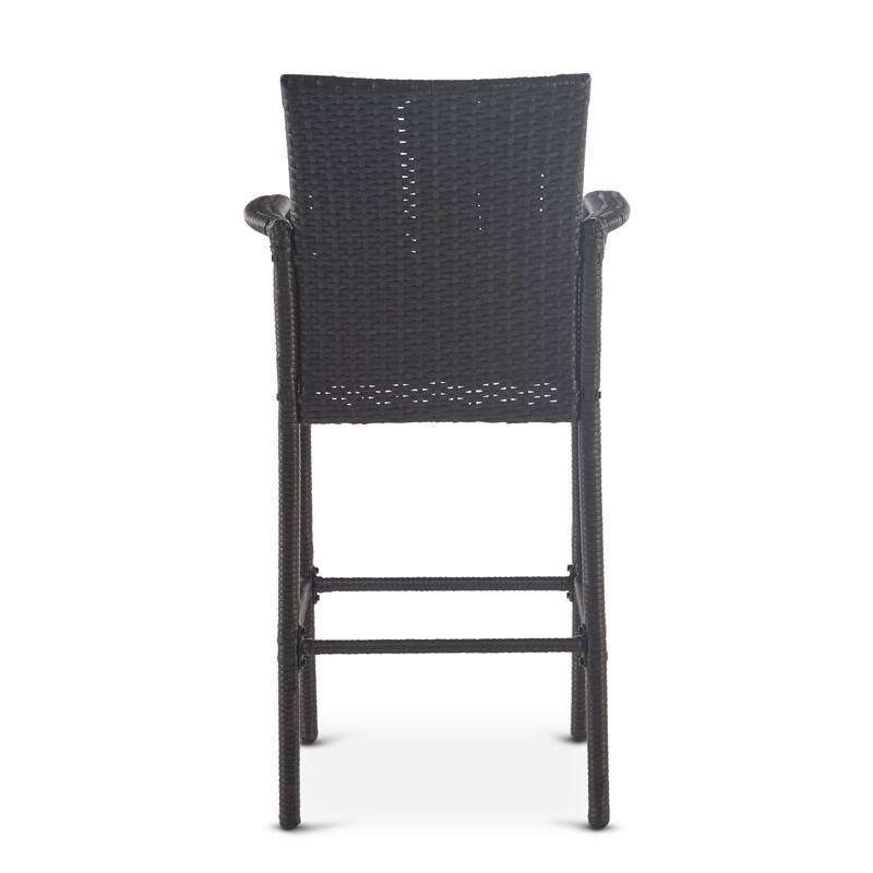 Outdoor Patio Wicker Barstool, High Back Bar Chair with Arm and Footstool High Chair, Entertainment Barstool Set (Set of 2)