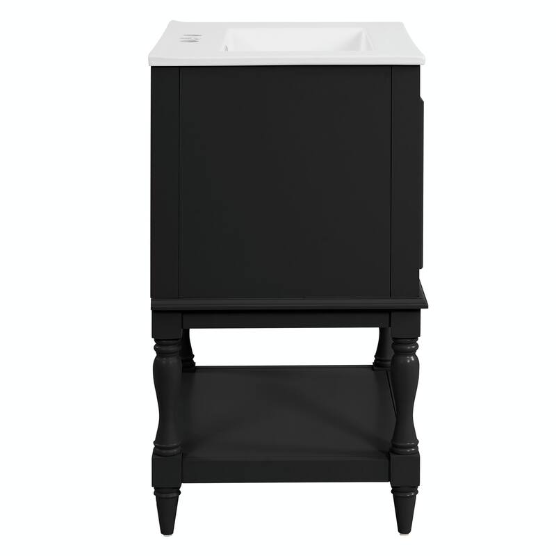 24" Modern Luxury Bathroom Vanity with Ceramic Sink, Freestanding Cabinet with Open Shelf and Enclosed Storage