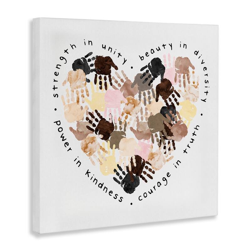 Stupell Powerful Strength In Unity Phrase Handprint Heart Canvas Wall Art, 17x17
