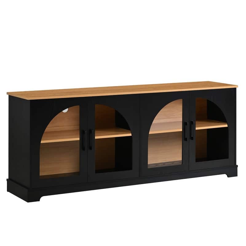 Farmhouse 3-Piece TV Stand Set for TVs Up to 70", Entertainment Center with Arched Sideboard and Glass Doors for Living Room