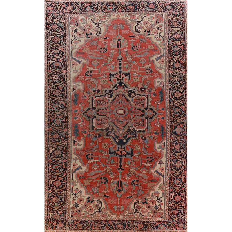 Pre-1900 Antique Vegetable Dye Heriz Serapi Persian Large Wool Carpet - 10'10"x 18'3"