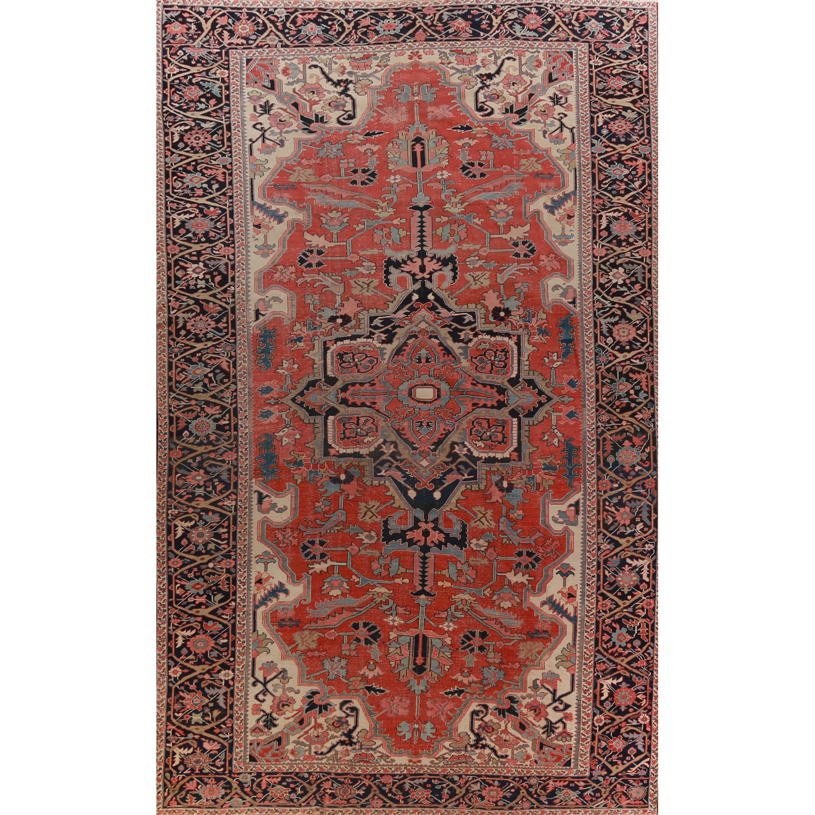 Pre-1900 Antique Vegetable Dye Heriz Serapi Persian Large Wool Carpet - 10'10"x 18'3"