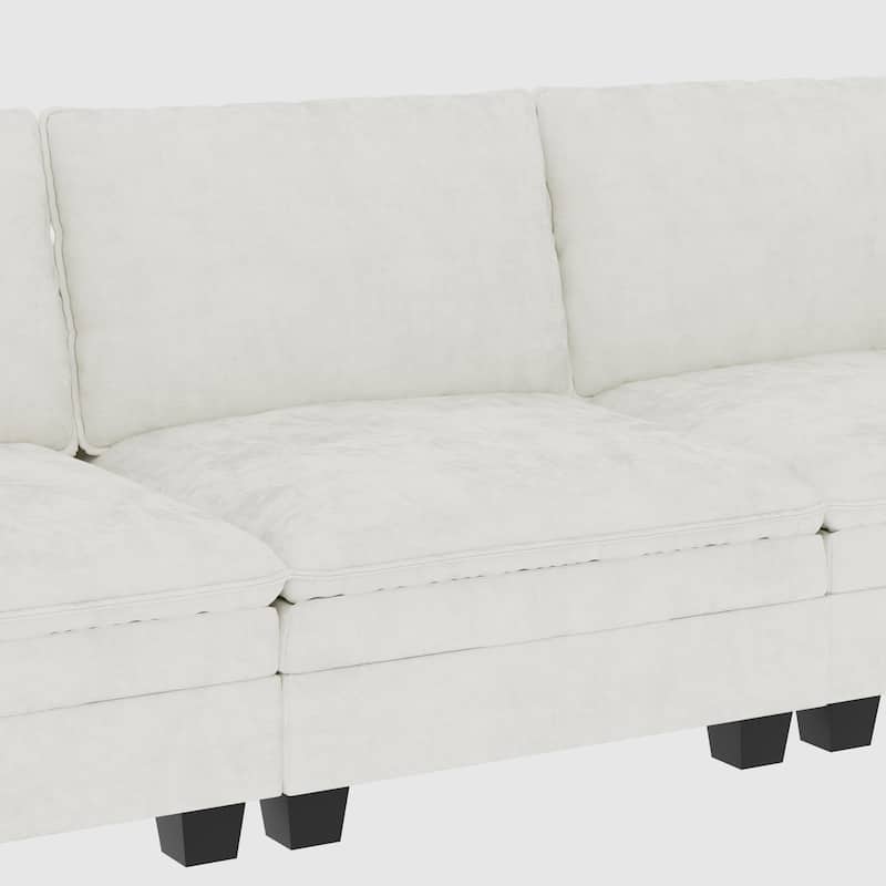 Christopher Knight Home - Noah 141.5" U-Shaped 6-Seater Sofa Couch with Movable Ottoman and Armrest Pockets, Fabric Upholstery