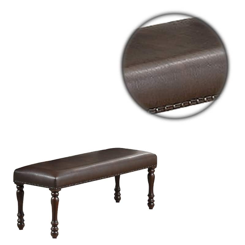 Nailhead Trim Faux Leather Dining Bench with Turned Legs, Brown - Bed ...