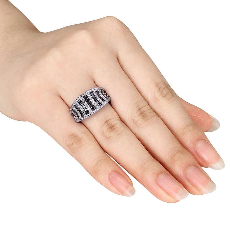 Miadora 1/2ct TDW Black Diamond Pave Cocktail Ring in Sterling Silver