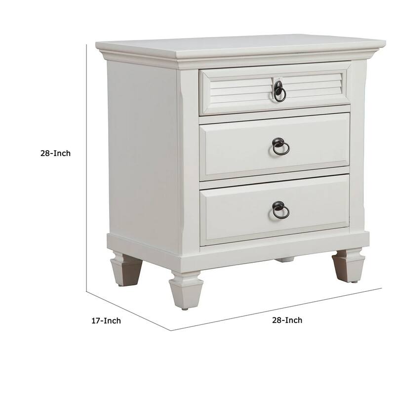 White 3 Drawer 28 in. W Nightstand with Sturdy Hardware and Ample Storage
