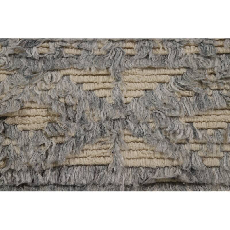 Beige & Gray Moroccan Shaggy Oriental Area Rug Handmade Wool Carpet - 4'11" x 7'8"