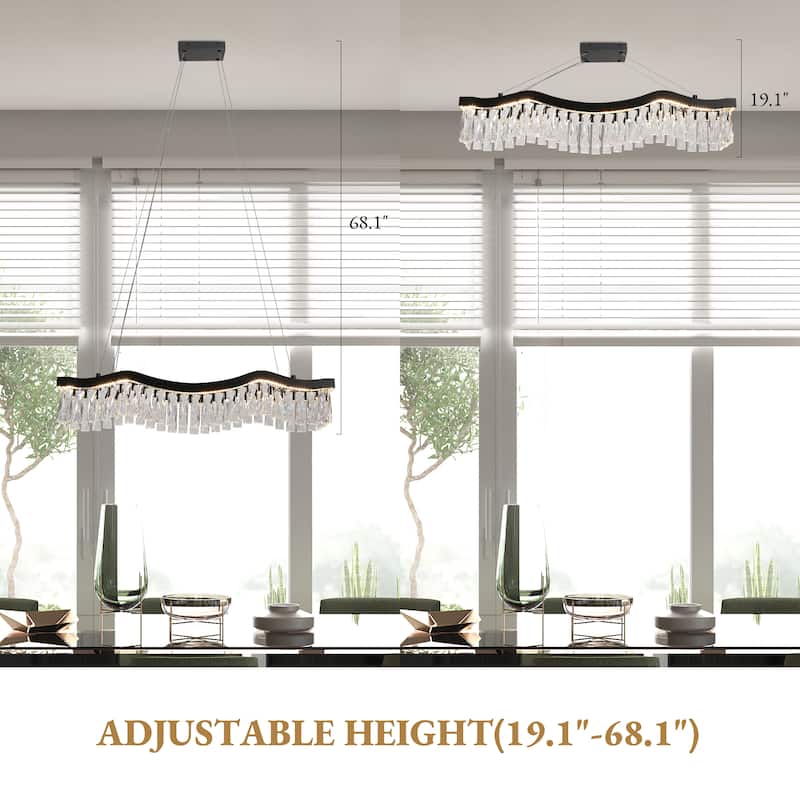 Modern Glam 1-Light LED Crystal Chandelier Kitchen Island Light for Dining Room - W 33.5" x H 9" x D 7.9"