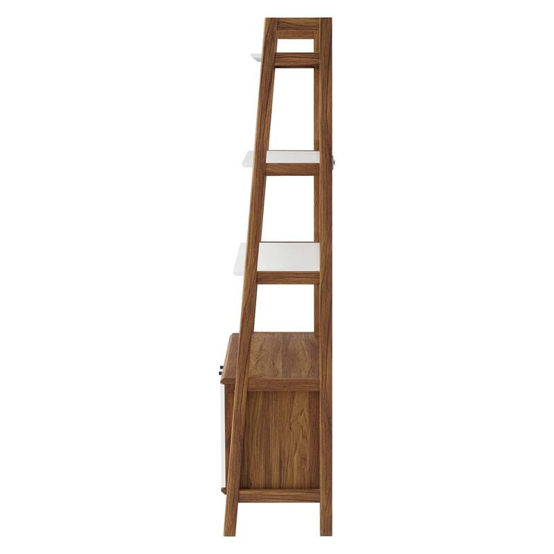 Balsam 5-Shelf Ladder Two-tone Wooden Bookcase with Storage Cabinet