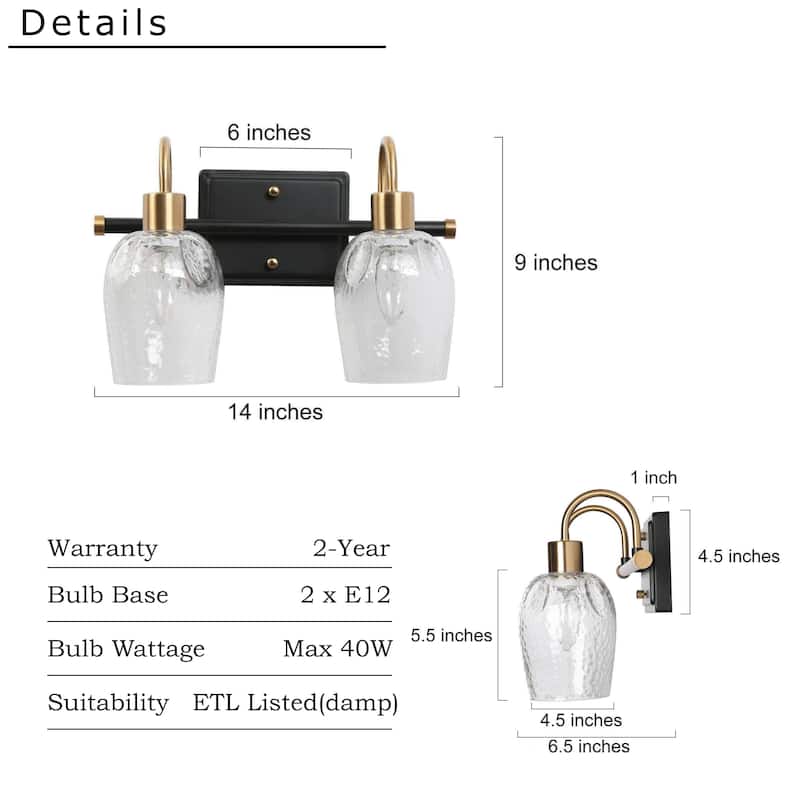 Modern 1/2/3/4-Light Bathroom Vanity Light Black Gold Wine Glass Wall Sconces