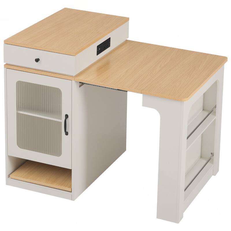 Kitchen Storage Table with Double-sided Storage, Kitchen Island with 2 Drawers
