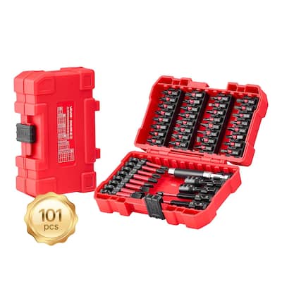 Red and Black S2 Steel 101pcs Screwdriver Bit Set with CRV Sockets and Magnetic Case - 100 PC
