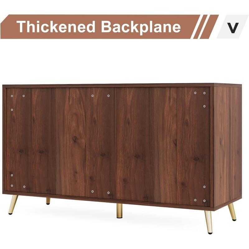 6 Drawer Storage Cabinet with Metal Legs Brown Wooden Dresser for Bedroom Living Room Hallway