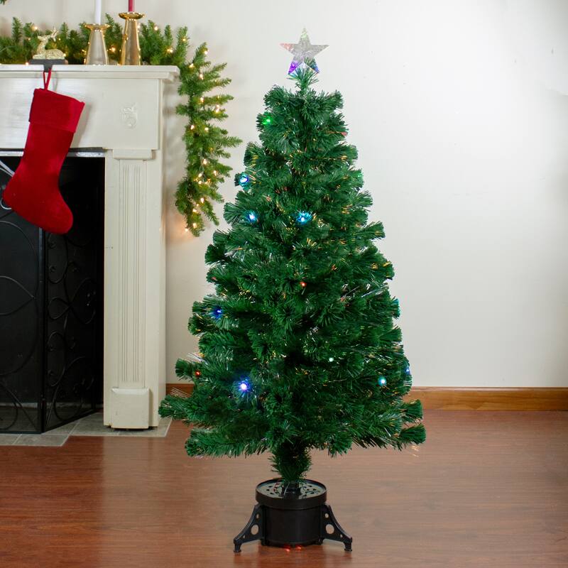 4' Pre-Lit Potted Fiber Optic Artificial Christmas Tree Multicolor LED Lights