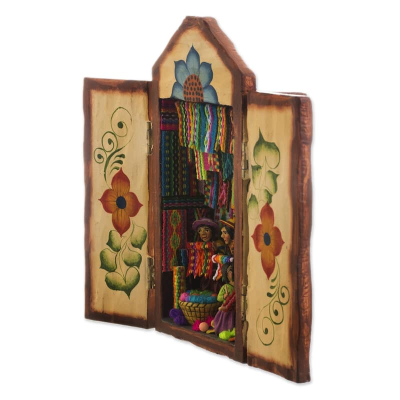 Novica Handmade Colorful Marketplace Ceramic Retablo