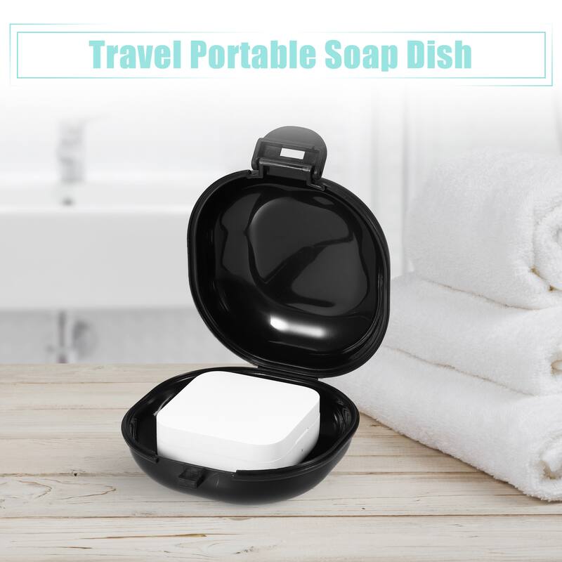 Portable Soap Dish Box Soap Bar Holder for Travel Camping Gym with Cover - Black