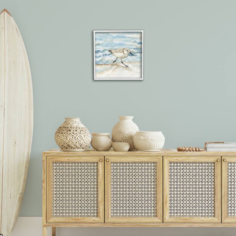 Stupell Sandpiper Striding Shore Framed Giclee Art Design By Nan