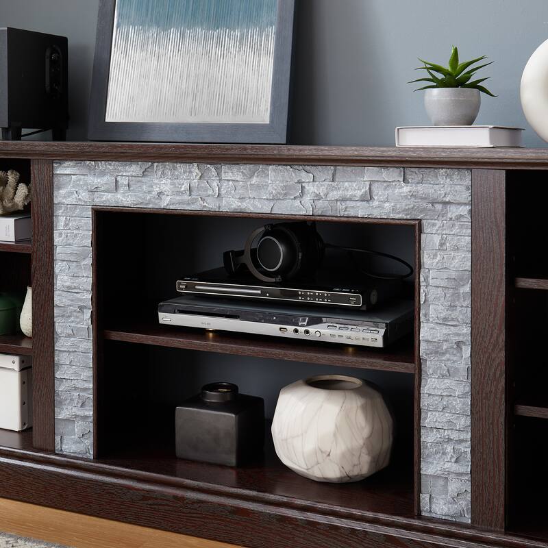 Large 70" TV Stand with Faux Stacked Stone Design, Entertainment Console for TVs up to 75" with Cable Management