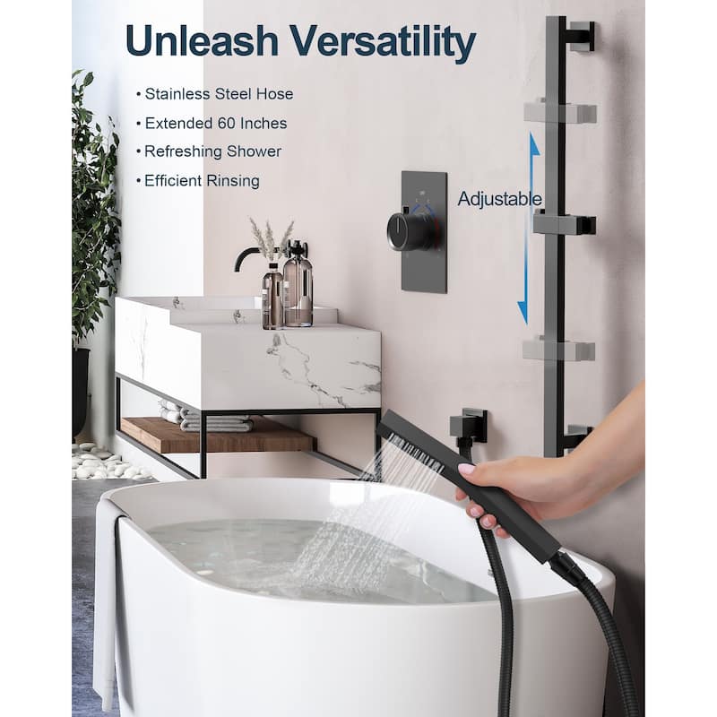 GRANDJOY 10" Rainfall Shower Head Wall Mounted Shower System and Handheld Spray with Slide Bar