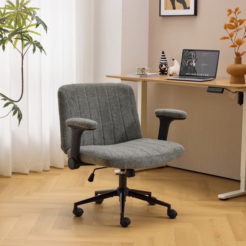 Chenille Swivel Chair With Adjustable Flip-Up Arms For Cross-Legged