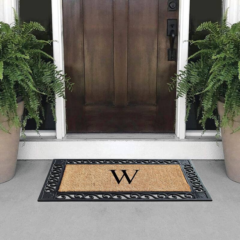 A1HC Rubber and Coir Maple Leaf, Heavy Weight Durable Monogrammed Doormat, 23"X38" Black