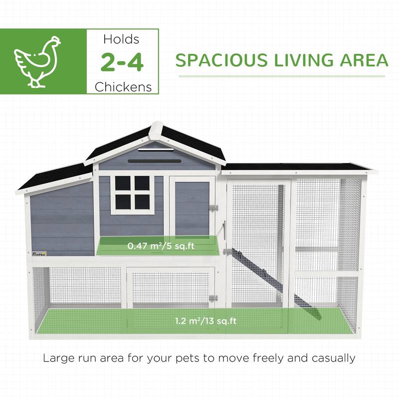 PawHut 76" Wooden Chicken Coop with Outdoor Run, Nesting Box, Tray, Door