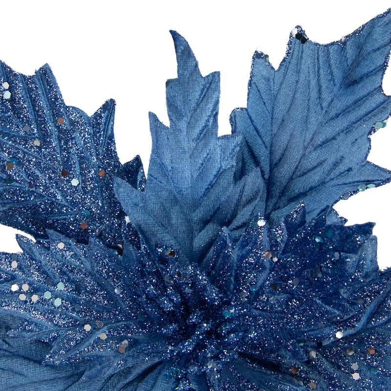 24" Glittered Blue Poinsettia Christmas Stem Spray