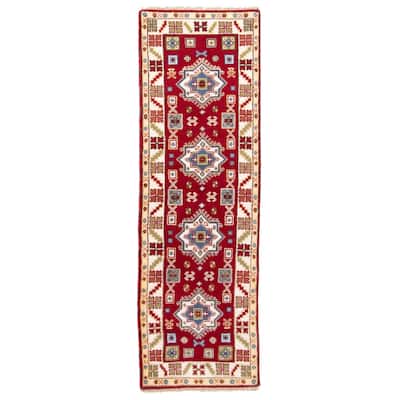 ECARPETGALLERY Hand-knotted Royal Kazak Red Wool Rug - 2'8 x 8'3